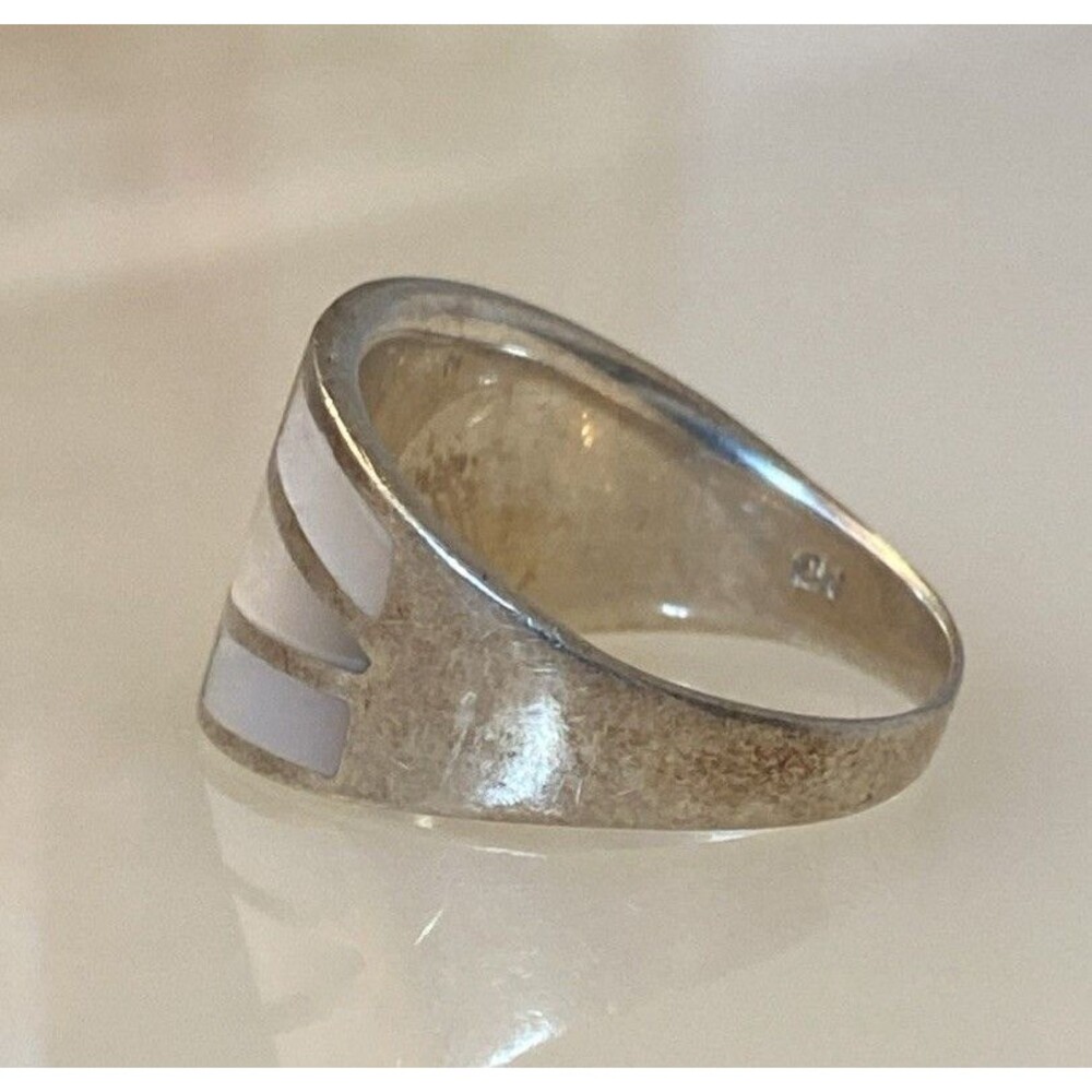 Mother of Pearl Inlay 925 Sterling Silver Nacre Iridescent Mosaic Tile Ring 7.5 - Picture 7 of 11